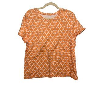 Studio Works Orange & White Patterned Cotton Tee XL Short Sleeve